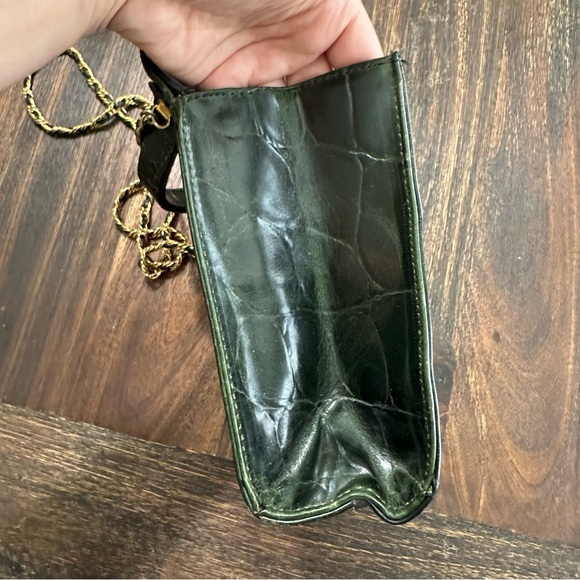 Vintage dark hunter green and gold crossbody handbag - Picture 12 of 16